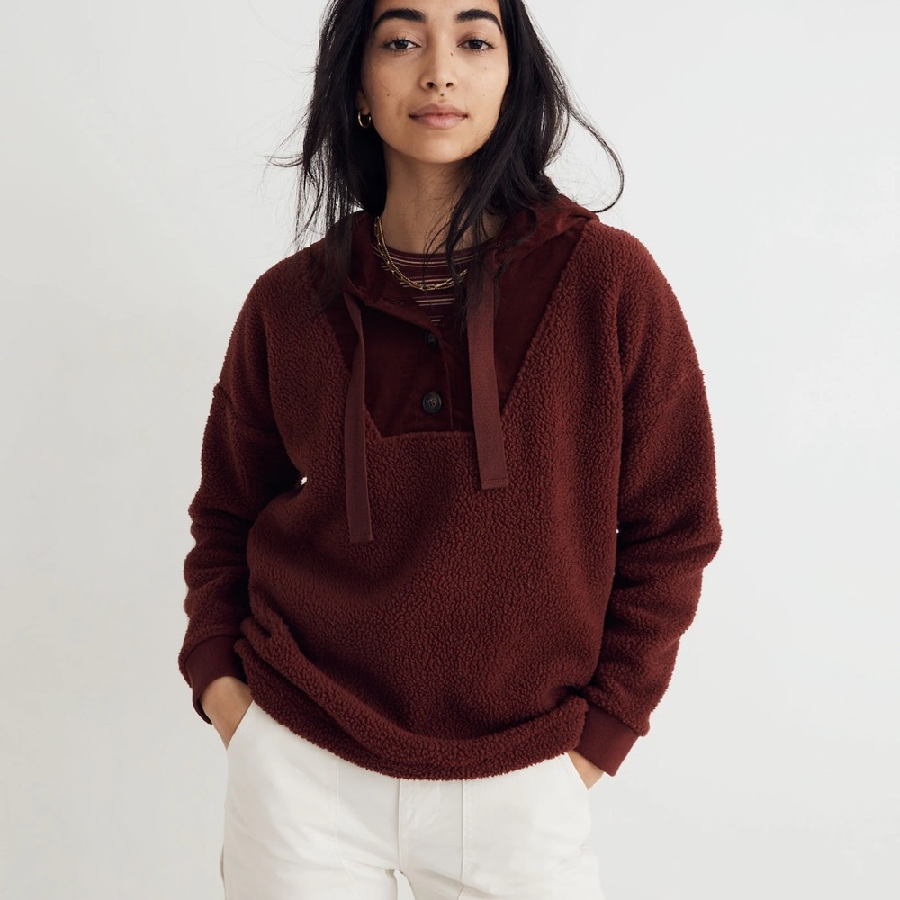 MADEWELL (Re)sourced Fleece Button-Front Hoodie Sweatshirt | NWT